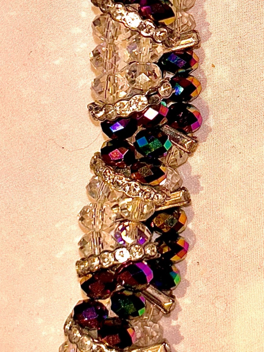 Crystal and Aurora Borealis Beaded Bracelet - Clear and Multicolor